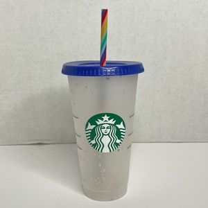 Starbucks Confetti Color-Changing Reusable Cup, Blue Lid, Rainbow Straw 24 fl oz